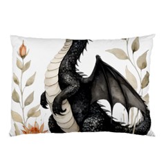 Cute Black Baby Dragon Flowers Painting (2) Pillow Case by 1xmerch