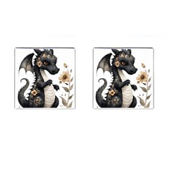 Cute Black Baby Dragon Flowers Painting (7) Cufflinks (square)