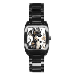 Cute Black Baby Dragon Flowers Painting (7) Stainless Steel Barrel Watch by 1xmerch