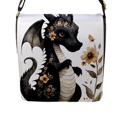 Cute Black Baby Dragon Flowers Painting (7) Flap Closure Messenger Bag (l) by 1xmerch