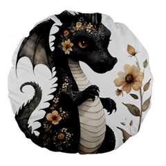 Cute Black Baby Dragon Flowers Painting (7) Large 18  Premium Flano Round Cushions by 1xmerch