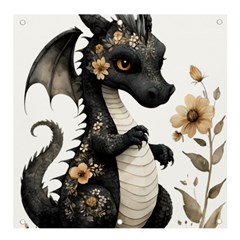 Cute Black Baby Dragon Flowers Painting (7) Banner And Sign 4  X 4  by 1xmerch