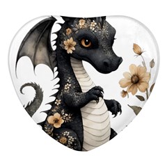 Cute Black Baby Dragon Flowers Painting (7) Heart Glass Fridge Magnet (4 Pack) by 1xmerch