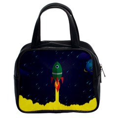 Rocket Halftone Astrology Astronaut Classic Handbag (two Sides)