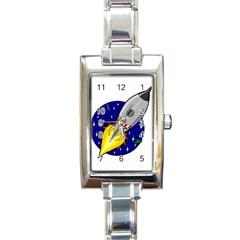 Rocket Ship Launch Vehicle Moon Rectangle Italian Charm Watch by Sarkoni