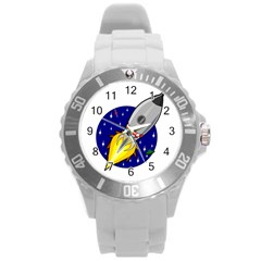 Rocket Ship Launch Vehicle Moon Round Plastic Sport Watch (l)