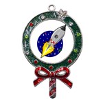 Rocket Ship Launch Vehicle Moon Metal X Mas Lollipop with Crystal Ornament Front