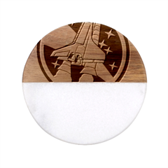 Badge Patch Pink Rainbow Rocket Classic Marble Wood Coaster (round)  by Sarkoni