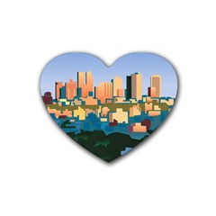 City Buildings Urban Dawn Rubber Coaster (heart)