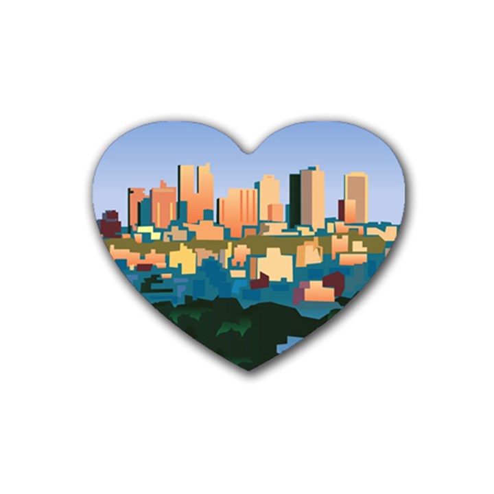 City Buildings Urban Dawn Rubber Heart Coaster (4 pack)