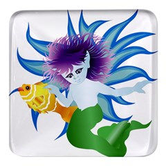 Mermaid Fantasy Undersea Merman Square Glass Fridge Magnet (4 Pack) by Sarkoni