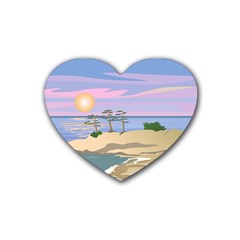 Vacation Island Sunset Sunrise Rubber Heart Coaster (4 Pack)