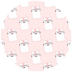 Pattern Pink Cute Sweet Fur Cats Wooden Puzzle Round