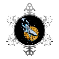 Astronaut Planet Space Science Metal Small Snowflake Ornament by Sarkoni