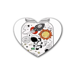 Astronaut Drawing Planet Rubber Heart Coaster (4 Pack)