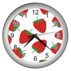 Seamless Pattern Fresh Strawberry Wall Clock (silver)