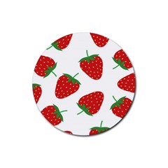 Seamless Pattern Fresh Strawberry Rubber Round Coaster (4 Pack) by Sarkoni
