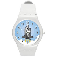 Rocket Shuttle Spaceship Science Round Plastic Sport Watch (m)