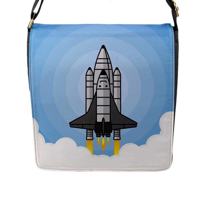 Rocket Shuttle Spaceship Science Flap Closure Messenger Bag (L)