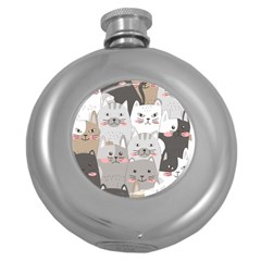 Cute Cats Seamless Pattern Round Hip Flask (5 Oz)