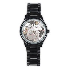 Cute Cats Seamless Pattern Stainless Steel Round Watch