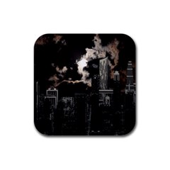 City Night Moon Skyline Skyscraper Rubber Square Coaster (4 Pack) by Grandong