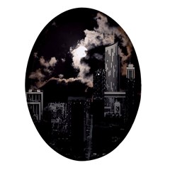 City Night Moon Skyline Skyscraper Oval Glass Fridge Magnet (4 Pack) by Grandong
