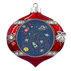 Cat Cosmos Cosmonaut Rocket Metal Snowflake And Bell Red Ornament