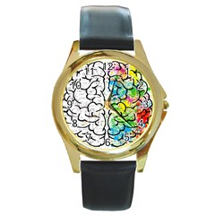 Brain Mind Psychology Idea Drawing Round Gold Metal Watch