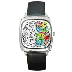 Brain Mind Psychology Idea Drawing Square Metal Watch