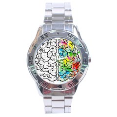 Brain Mind Psychology Idea Drawing Stainless Steel Analogue Watch