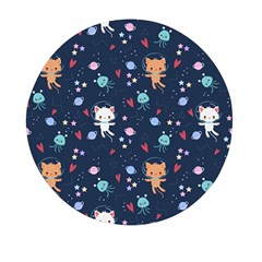 Cute Astronaut Cat With Star Galaxy Elements Seamless Pattern Mini Round Pill Box (pack Of 5) by Grandong