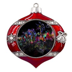 Grunge Paint Splatter Splash Ink Metal Snowflake And Bell Red Ornament by Grandong