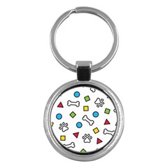 Dog Paw Seamless Pattern Footprint Bone Key Chain (round) by Grandong