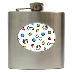 Dog Paw Seamless Pattern Footprint Bone Hip Flask (6 Oz) by Grandong