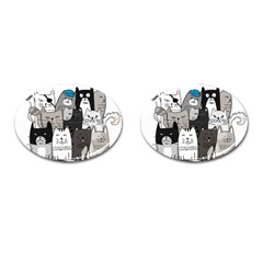 Cute Cat Hand Drawn Cartoon Style Cufflinks (oval) by Grandong