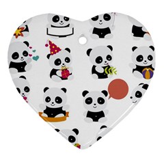 Playing Pandas Cartoons Heart Ornament (two Sides) by Apen