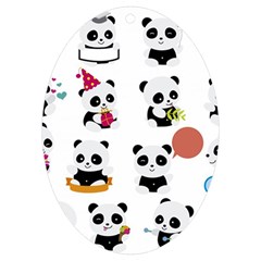 Playing Pandas Cartoons Uv Print Acrylic Ornament Oval