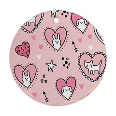 Cartoon Cute Valentines Day Doodle Heart Love Flower Seamless Pattern Vector Ornament (round)