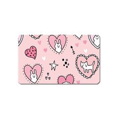 Cartoon Cute Valentines Day Doodle Heart Love Flower Seamless Pattern Vector Magnet (name Card)