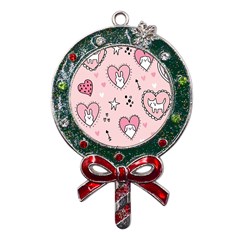 Cartoon Cute Valentines Day Doodle Heart Love Flower Seamless Pattern Vector Metal X mas Lollipop With Crystal Ornament