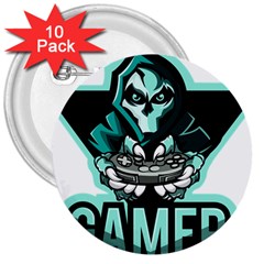 Gamer Illustration Gamer Video Game Logo 3  Buttons (10 Pack) 