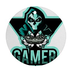 Gamer Illustration Gamer Video Game Logo Round Ornament (two Sides)