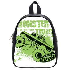 Monster Truck Illustration Green Car School Bag (small)