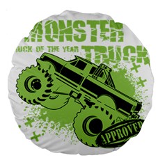 Monster Truck Illustration Green Car Large 18  Premium Round Cushions