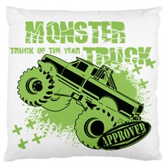 Monster Truck Illustration Green Car Large Premium Plush Fleece Cushion Case (two Sides)