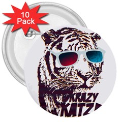 Krazy Katz 3d Tiger Roar Animal 3  Buttons (10 Pack) 