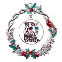 Krazy Katz 3d Tiger Roar Animal Metal X mas Wreath Holly Leaf Ornament