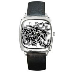 Hip Hop Music Drawing Art Graffiti Square Metal Watch