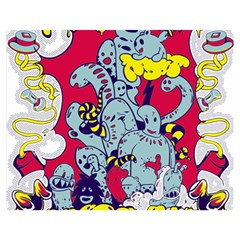 Fresh Urban Cartoon Monster Illustration Cartoon Character Text Two Sides Premium Plush Fleece Blanket (medium)